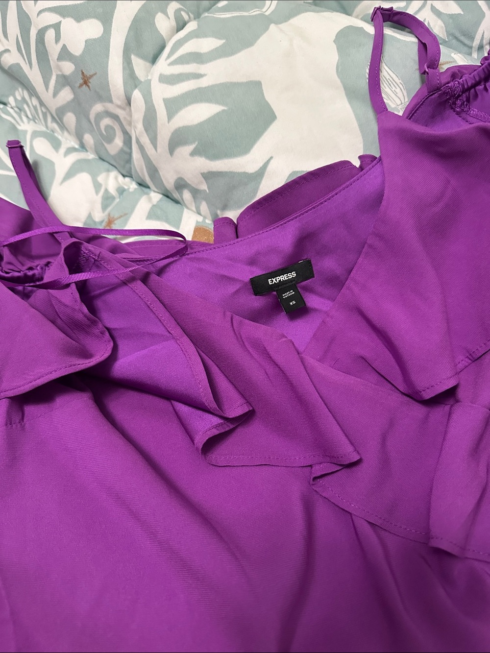 Express Purple Ruffle Cold-Shoulder Blouse - Picture 2 of 5
